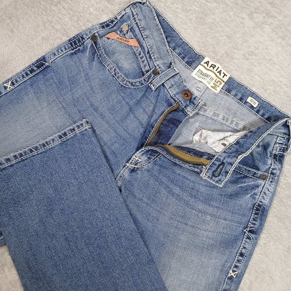 Ariat M5 Bauer Jeans Mens 32x30 Blue Solid Straight Fit Modern Denim Western